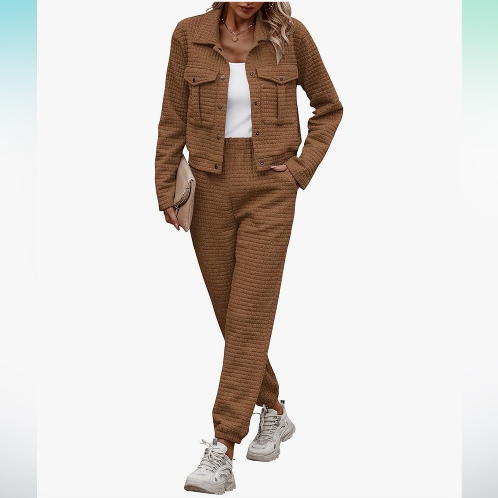 Women's Brown Textured Pants & Jumpsuit Set